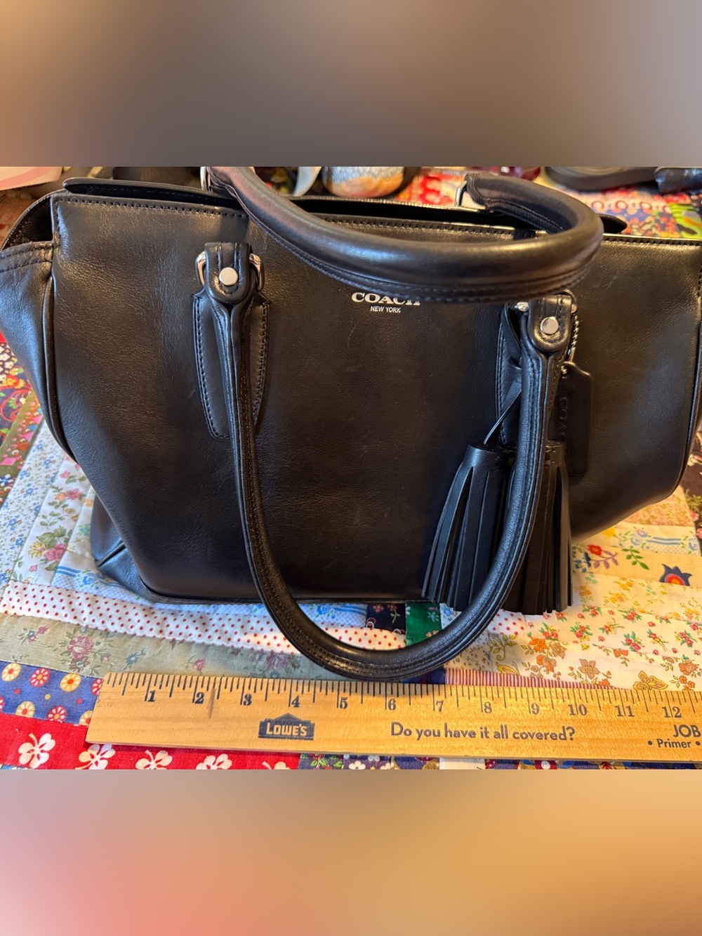 Coach Black Leather Satchel with Tassel Charm